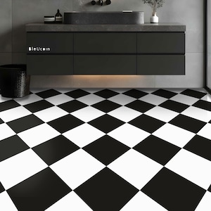 Diamond Black & White Checker Peel and Stick Floor Tile Sticker Removable Anti-Slip Vinyl Decals for Kitchen, Bath,Home |DIY Renter-Friendly