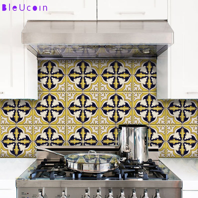 Ochre Mexican Tile Wall Decal For Kitchen Bathroom Backsplash Floor Cabinet Removable Stair Riser Peel Stick Home Decor Pack Of 48 Pcs