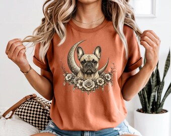 Celestial French Bulldog Shirt, Moon Phase Frenchie Tee, Dog Mom Gift