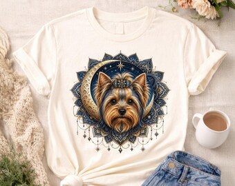 Celestial Mandala Yorkie Shirt, Moon Goddess Yorkshire Terrier Tee, Yorkie Mom Gift