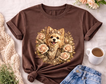 Floral Yorkie Shirt, Botanical Yorkshire Terrier Graphic Tee, Yorkie Mom Gift