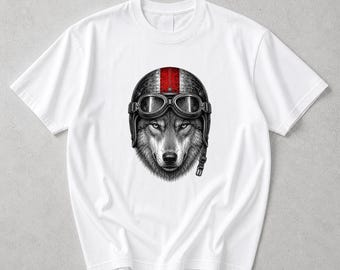 Wolf Aviator T-Shirt, Vintage Pilot Biker Graphic Tee, Retro Helmet Animal Shirt