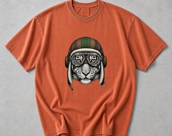 Tiger Aviator T-Shirt, Vintage Pilot Graphic Tee, Animal Lovers Aviation Shirt