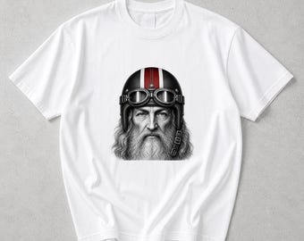 Leonardo da Vinci Biker T-Shirt, Renaissance Motorcycle Tee, Vintage Cafe Racer Graphic Shirt