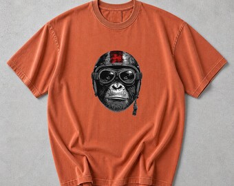 Monkey Biker Graphic T-Shirt, Vintage Chimp Rider Tee, Unisex Cotton Comfort Colors Shirt