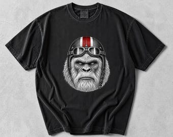 Yeti Aviator T-Shirt, Bigfoot Pilot Graphic Tee, Sasquatch Biker Shirt