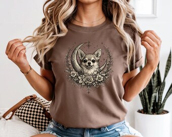 Celestial Chihuahua Moon Phase Graphic Tee, Chihuahua Mom Gift