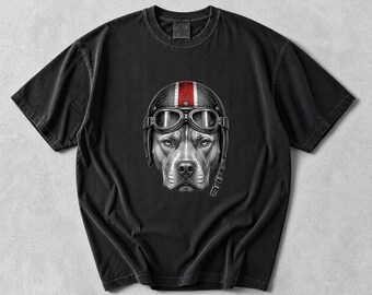 Pitbull Biker Shirt, Motorcycle Dog Graphic Tee, Cafe Racer Pitbull Apparel