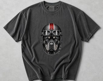 Camiseta con estampado de motociclista Rottweiler, camiseta vintage estilo café racer con perro.