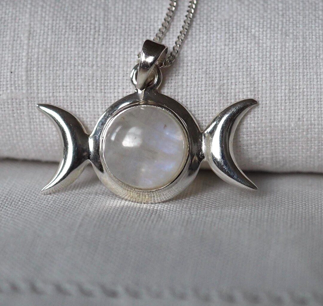 Moonstone Triple Moon Goddess Pendant Necklace 925 Sterling Silver - Etsy
