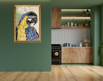 Colorful Parrot Art Print, Acrylic Painting Style (Digital Download)