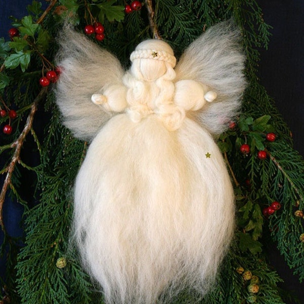 Waldorf, Merino Wool, Angel, Christmas Tree Top Angel, needle felted, fairy wool, Christmas ornament, Christmas decoration, approx 10" /26cm