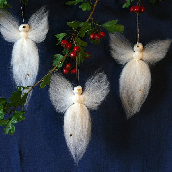 Waldorf Fairy Wool Christmas Angels (4 pack)  4"/13cm decorations,needle felted, merino mool, Christmas Tree ornaments, stocking fillers.