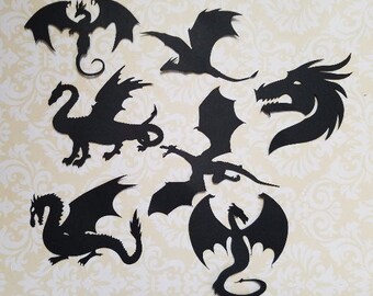 Fantasy Welsh Dragon Fairy Jars Die Cut outs DRAGONS Silhouette Cardmaking