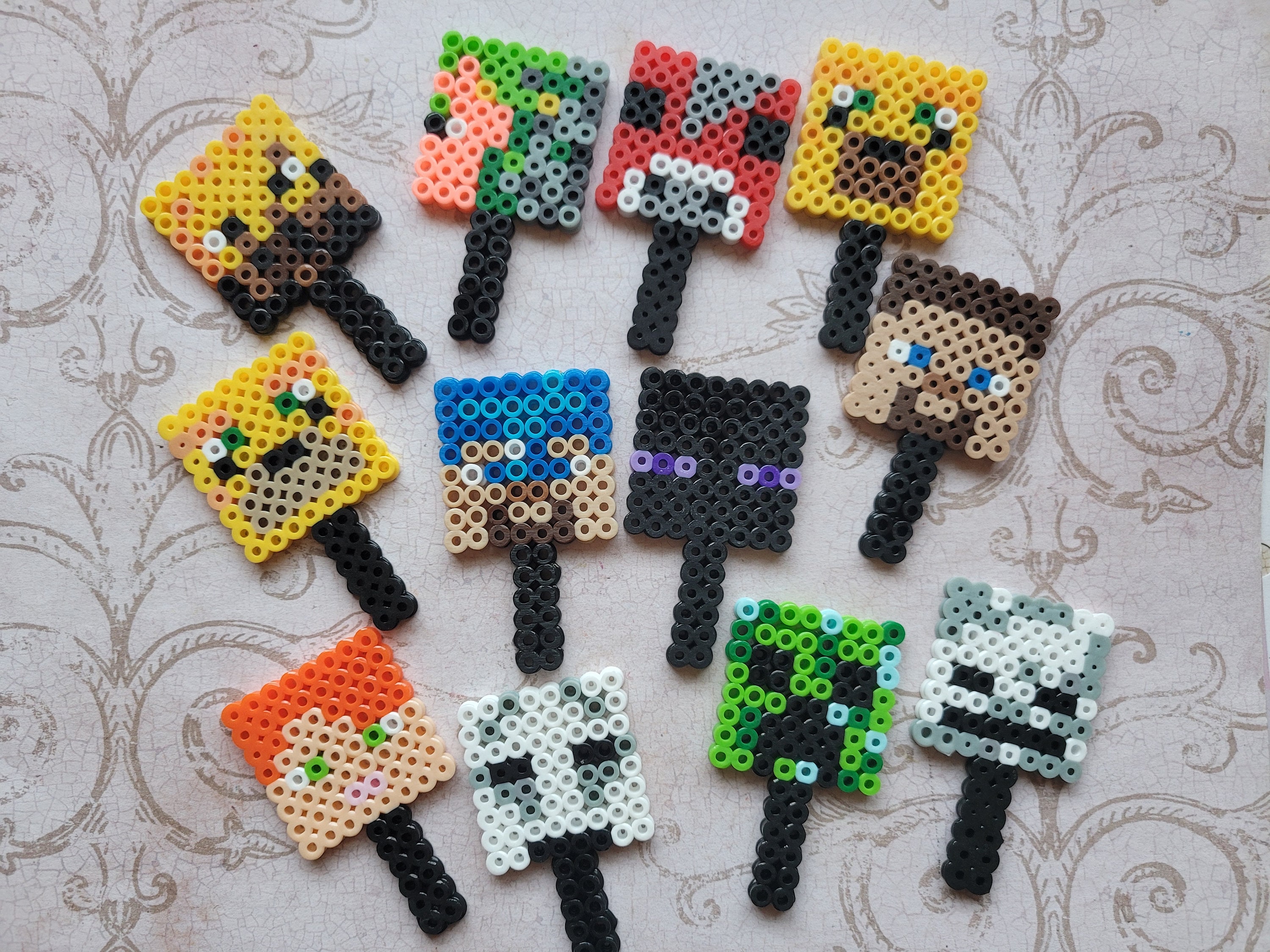 Minecraft Perler Bead 3d Villager, Baby Villager, And Iron Golem Figures
