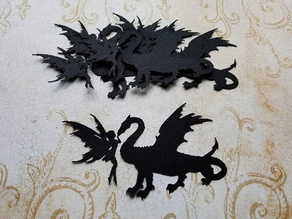 8 Fairy Dragon Mixed Silhouette Die cut Embellishment Scrapbook Jar lantern