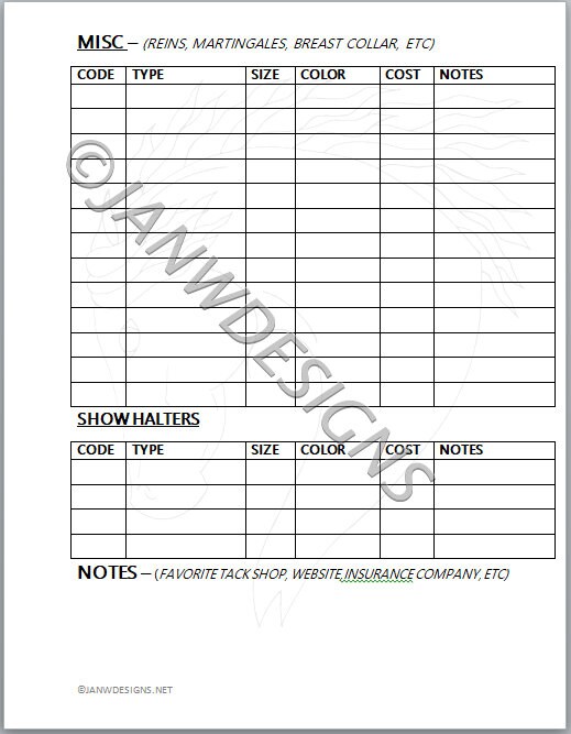 Tack Inventory Journal, Equine Journal System, horse planner, horse
