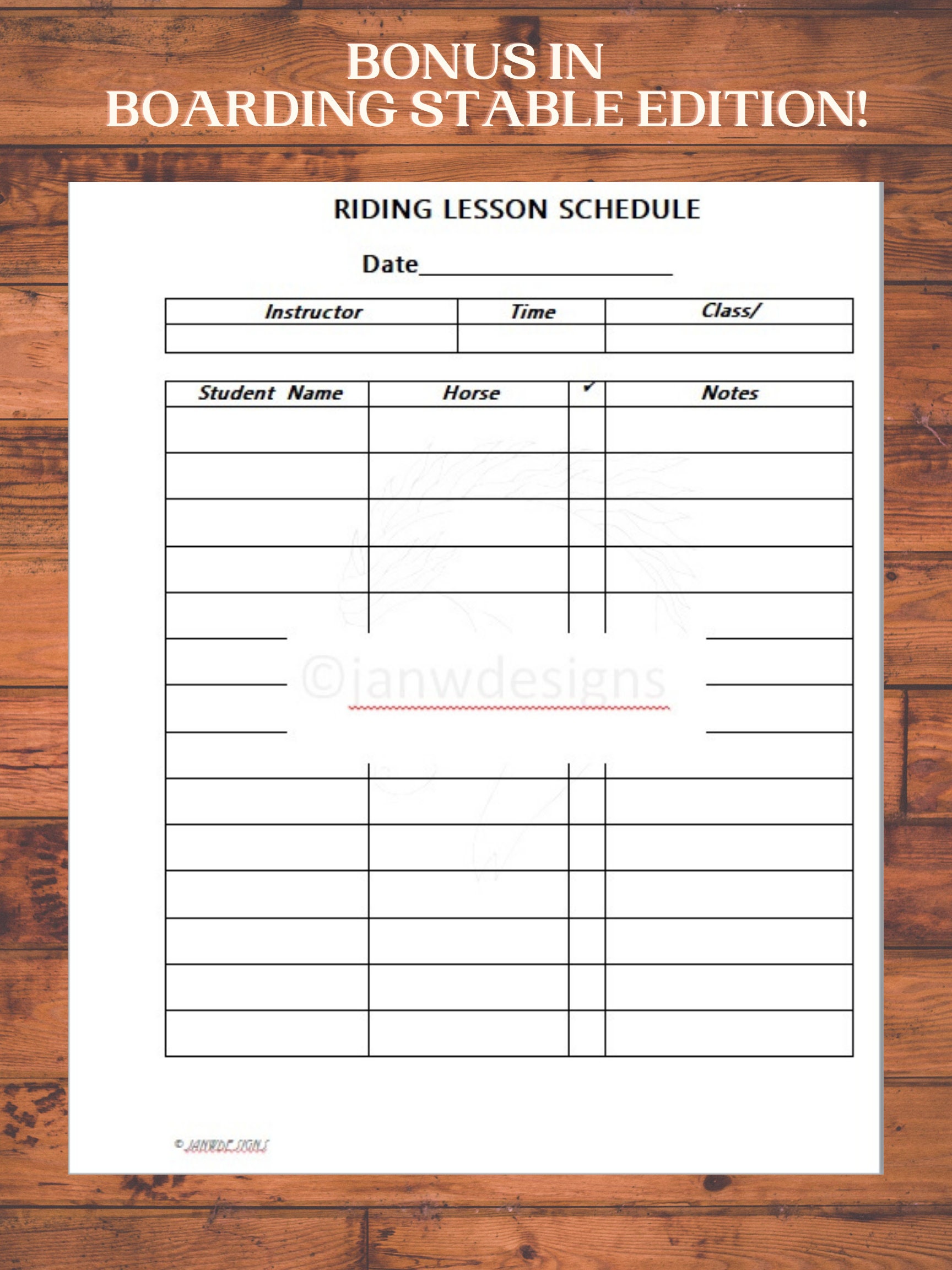 Equine Journal System, Boarding Stable Edition, Letter/A4 size, horse