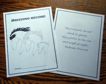 Breeding Record, Equine Journal System, Letter size, A4 size, horse record keeping, horse breeding journal