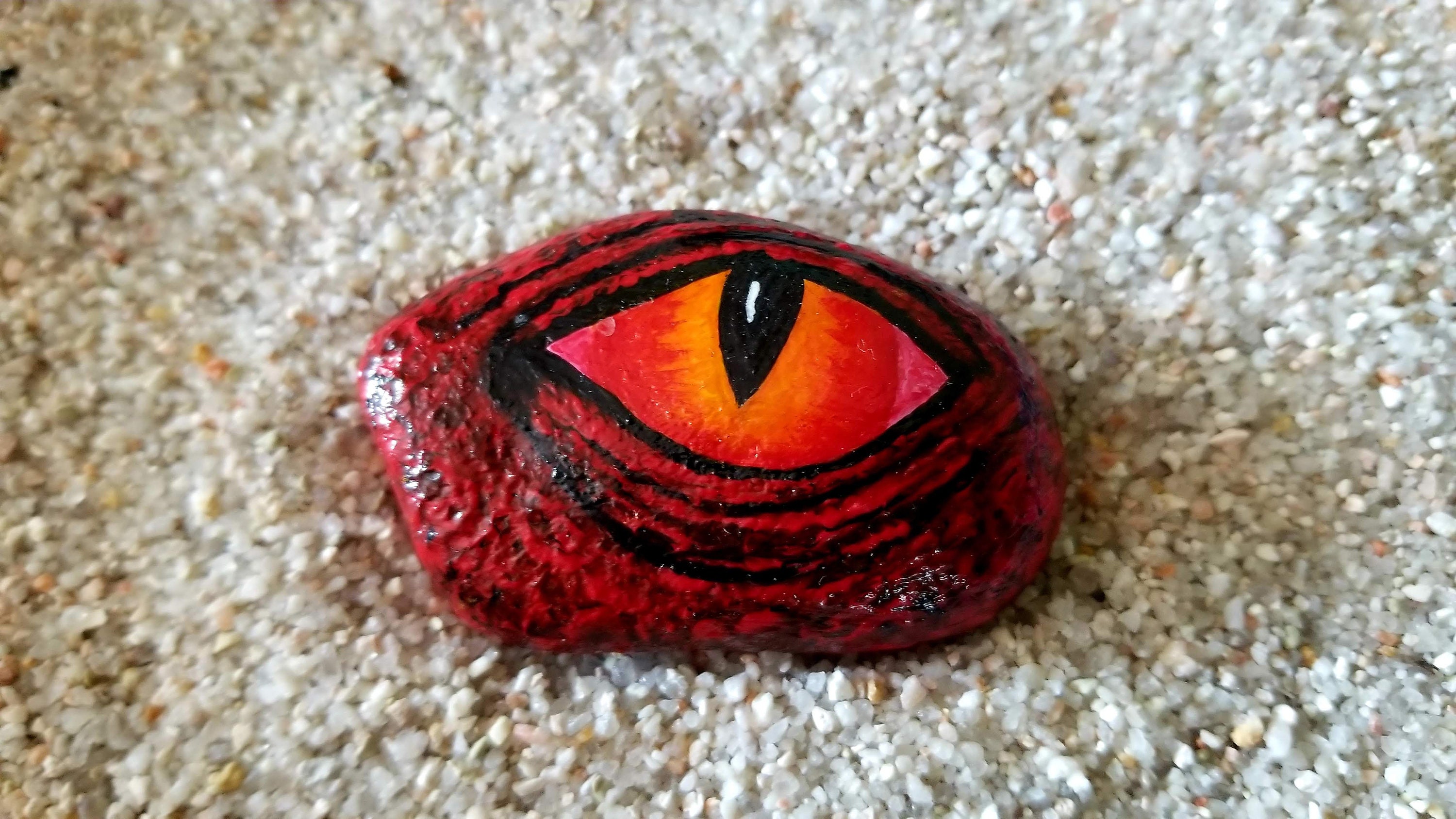 Dragon's eye, Red, painted rock, stone, fantasy, sci fi, decorative