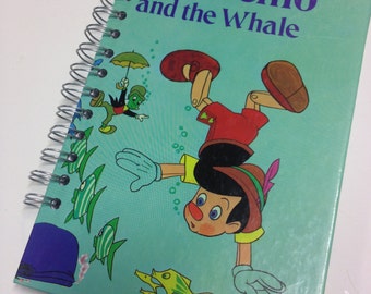 Vintage Disney Pinocchio and the Whale Repurposed Storybook Planner/Sketchbook/Journal/Autograph Book/Notebook