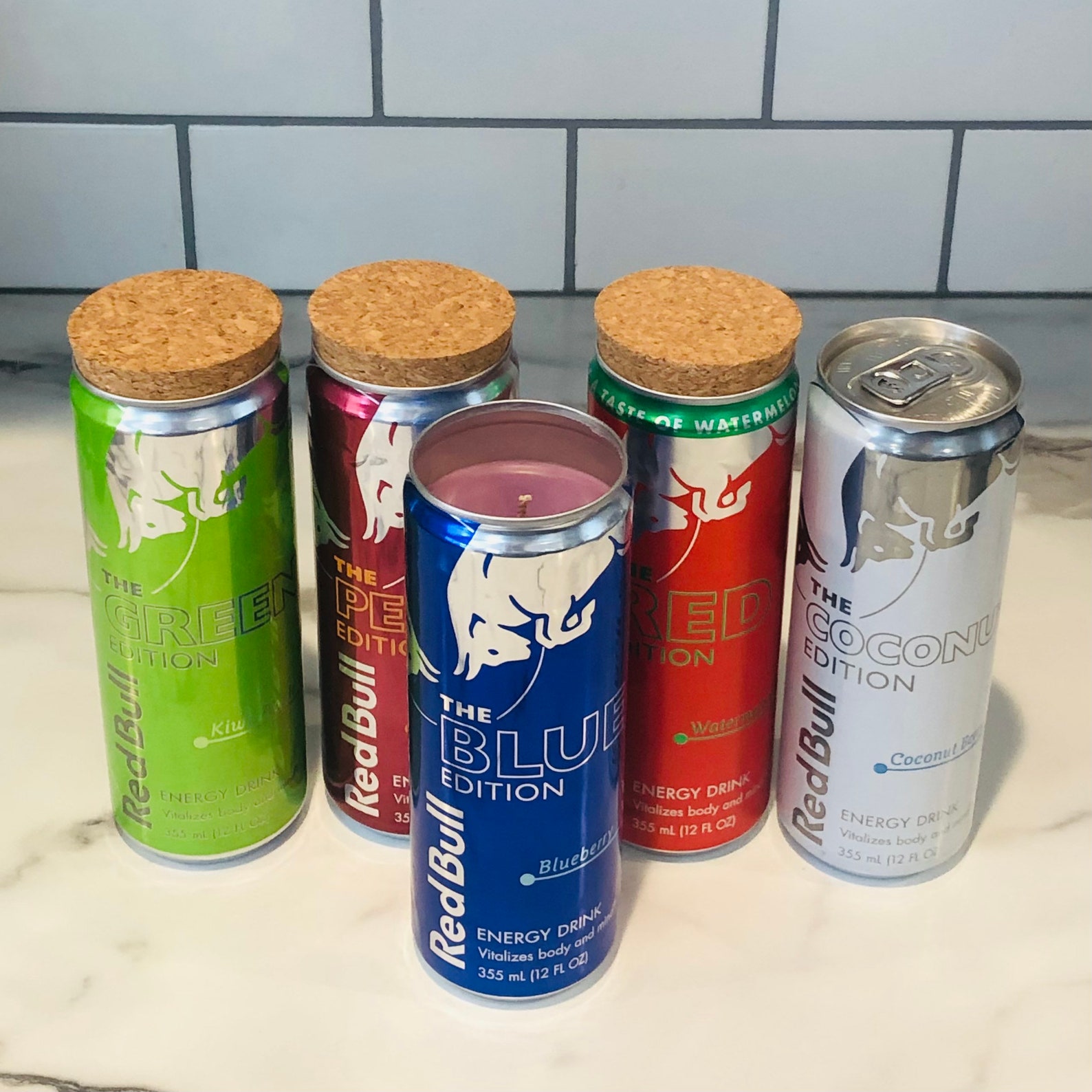 Recycled Red Bull Can with cork lid 12 oz Soy Candle Etsy