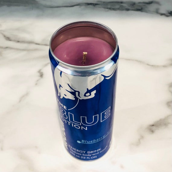 Recycled Red Bull Can with cork lid 8 or 12 oz Soy Candle Blue