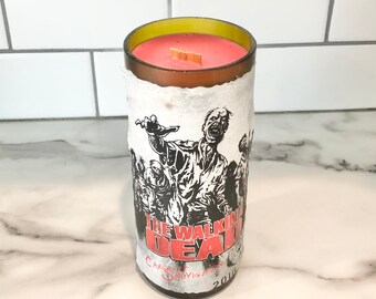 Recycled Walking Dead Wine Bottle 19oz Wooden Wick Soy Blend Candle