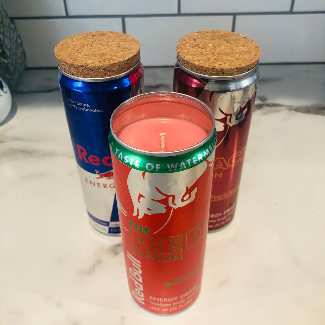 Recycled Red Bull Can with cork lid 12 oz Soy Candle Etsy