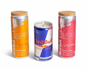 Recycled Red Bull Can Candle: Soy Coconut Blend with Cork Lid