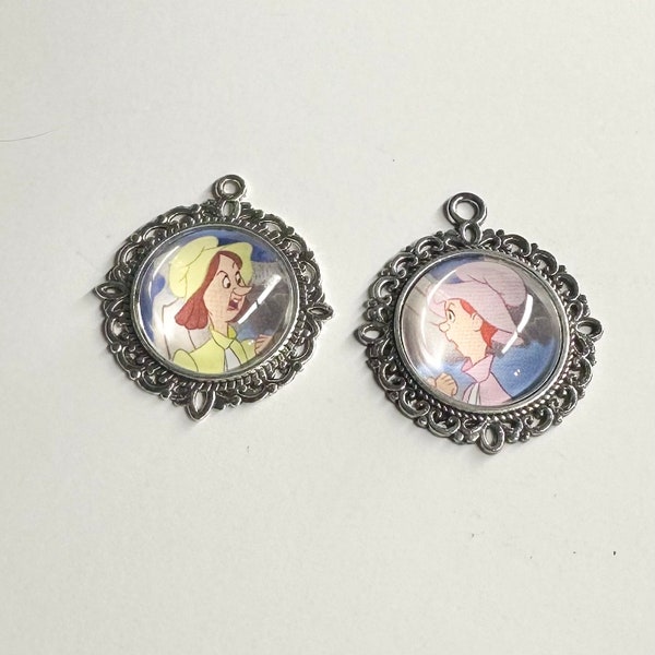 Set of Two Step Sisters Anastasia and Drizella Cameo Broochs, Badge Reels, keychains or Necklaces. Disney Cinderella