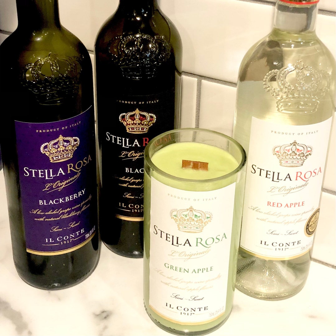 Recycled Stella Rosa Wine Bottle 18oz Wooden Wick Soy Coconut Wax