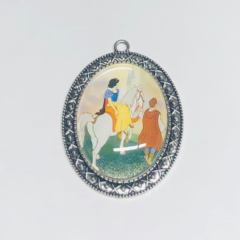 Snow White and The Prince Charming Cameo Necklace Keychain Brooch or Ornament Disney Snow White Storybook Illustration