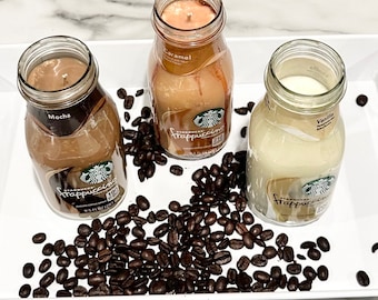 Recycled Starbucks Frappuccino Bottle Soy Candle - Vanilla, Mocha, Caramel