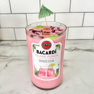 Recycled Bacardi Rum Bottle Wooden Wick Soy Coconut Wax Candle
