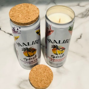 Recycled Malibu Splash Seltzer Can with cork lid 12 oz Soy Candle Strawberry Passionfruit Pineapple Lime