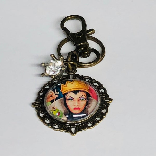 Evil Queen Stepmother Small Cameo Brooch Keychain Badge Reel or Necklace. Repurposed Disney Snow White Storybook Illustration