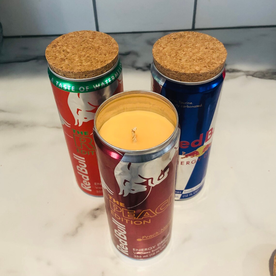 Recycled Red Bull Can with cork lid 12 oz Soy Candle Etsy