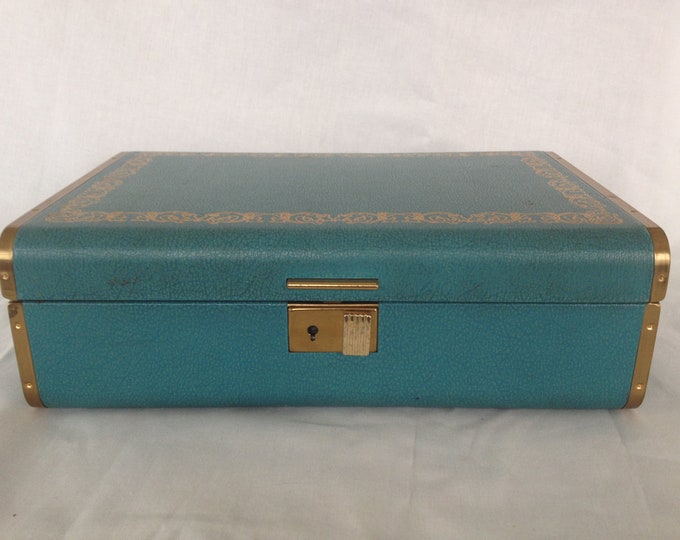Vintage Aqua /teal/turquoise Jewelry Box With Gold Detailing Etsy