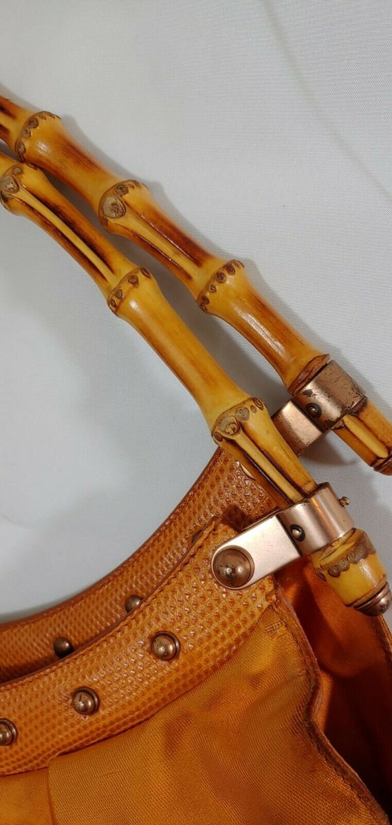 Gucci Orange Silk HandBag Bamboo Handle Oversized… - image 5