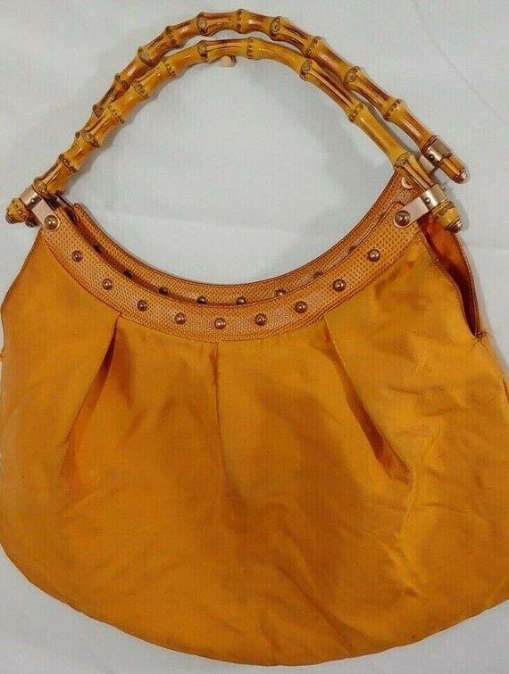 Gucci Orange Silk HandBag Bamboo Handle Oversized… - image 3