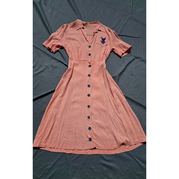 Vintage 40s 50s Perfect PINK Summer Shirtwaist House Dress w 30