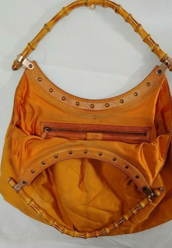 Gucci Orange Silk HandBag Bamboo Handle Oversized… - image 4