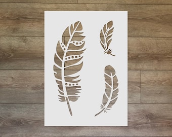 Feather Stencil - Boho Feather Mylar Template for Wall Art, Fabric, Dreamcatcher, DIY Crafts