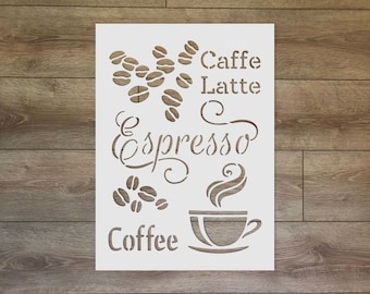 Kaffe Latte Espresso Schablon - Café Kök Mylar Mall för Muggar, Väggkonst, DIY Hantverk
