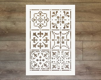 Tile Pattern Stencil - 6 Tile Designs Mylar Template for Floor, Wall, Furniture, Home Decor
