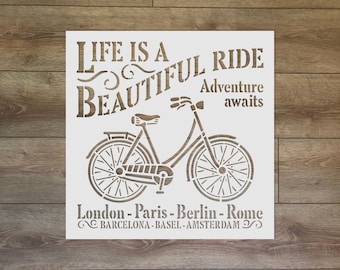 人生は美しい旅だ 自転車ステンシル - 壁掛け、クラフト用のインスピレーションを与える引用句マイラーテンプレート