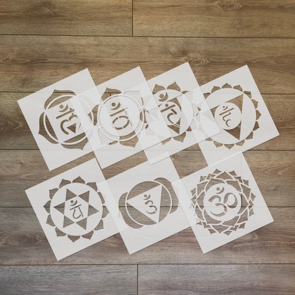 Seven Chakra Stencil Pack - 7 Schablonen - Heilige Geometrie / Yoga, Meditation, Mindfulness wiederverwendbare Kunststoff Schablone