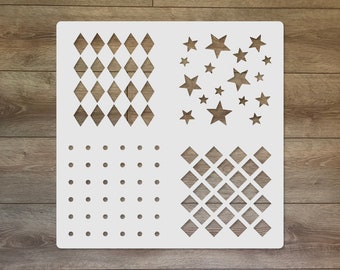 4 Pattern Mixed Media Stencil Set No. 3 - Mylar Templates for Scrapbook, Art Journal, Crafts