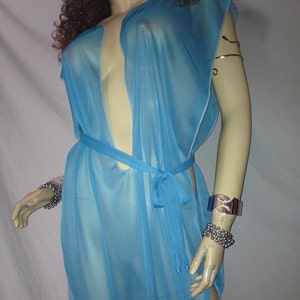 Plus Size-Camisk Ta-Teera Sklave Kleid Gorean Kajira Exotic Dancer Clubwear Beach Cover-up Fantasy Dress Sheer Blue